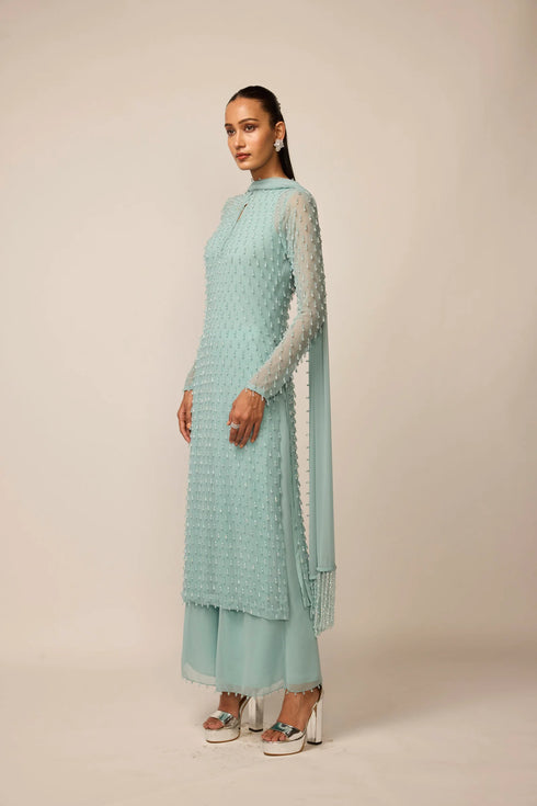 Powder Blue Pearl Drop Kurta Set