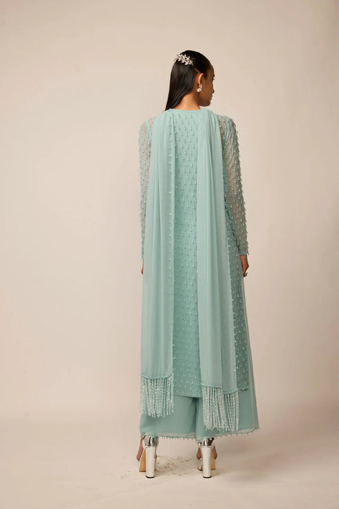 Powder Blue Pearl Drop Kurta Set