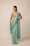 Powder Blue Satin Draped Saree Set