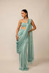 Powder Blue Satin Draped Saree Set