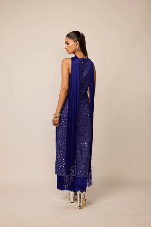 Cocktail Blue V Neck Kurta Set