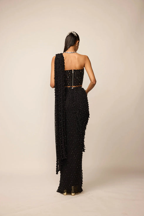 Black Single Drop Saree Set