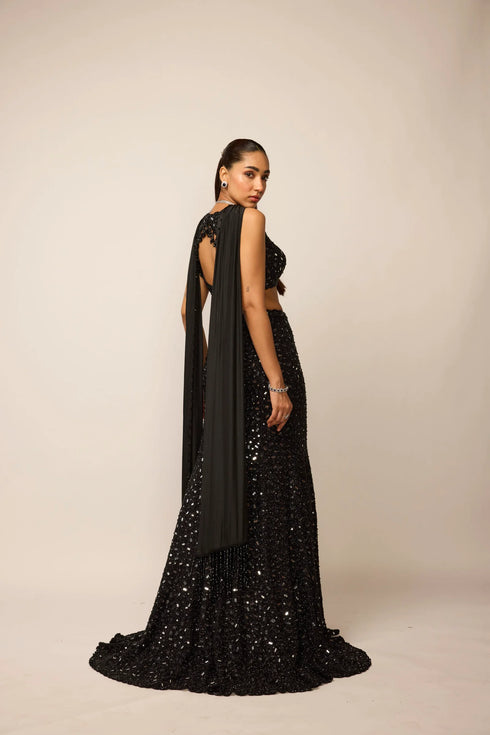 Black Fishcut Lehenga Set