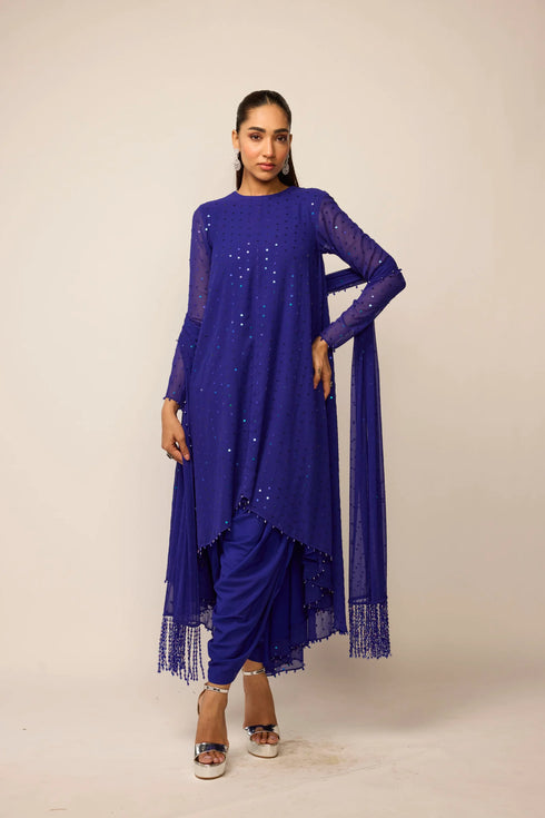 Cocktail Blue Dhoti Kurta Set