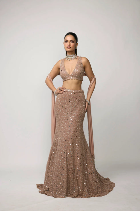 Bronze Rosé Fishcut Lehenga Set