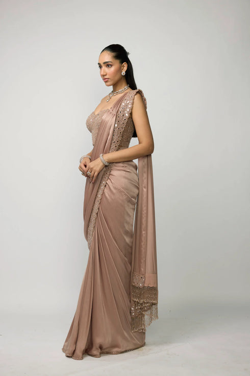 Bronze Rosé Draped Saree Set