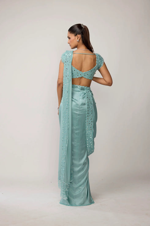 Powder Blue Draped Saree Set