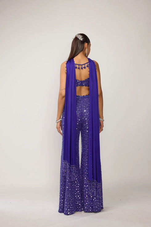 Cocktail Blue Blouse With Sharara Set