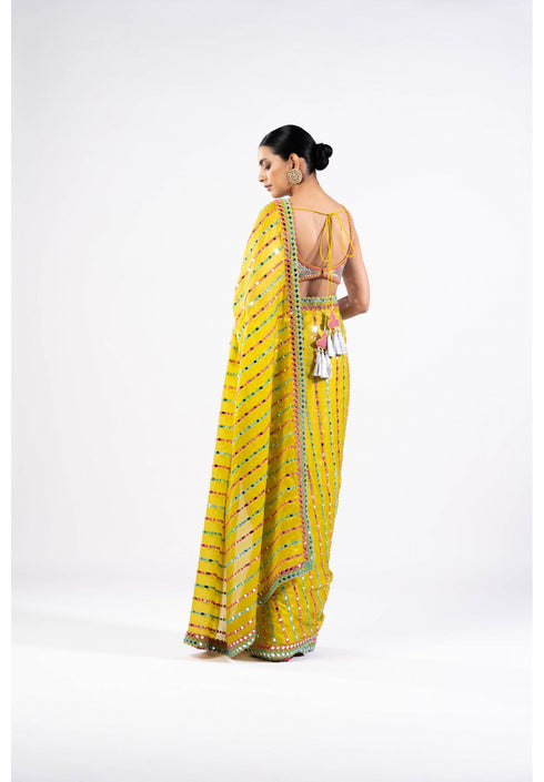 Moss Green Mirror Saree With Metallic Blouse