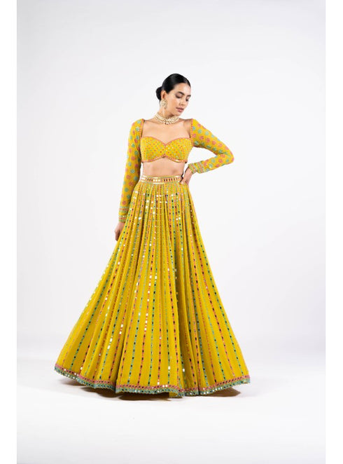 Moss Green Linear Drop Lehenga Set