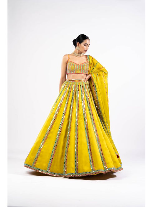 Moss Green Mirror Seam Lehenga Set