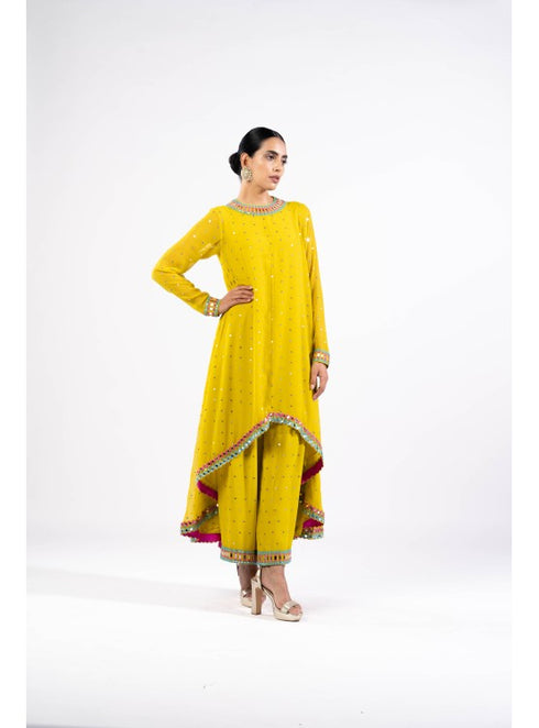 Moss Green Asymmetrical Kurta Set