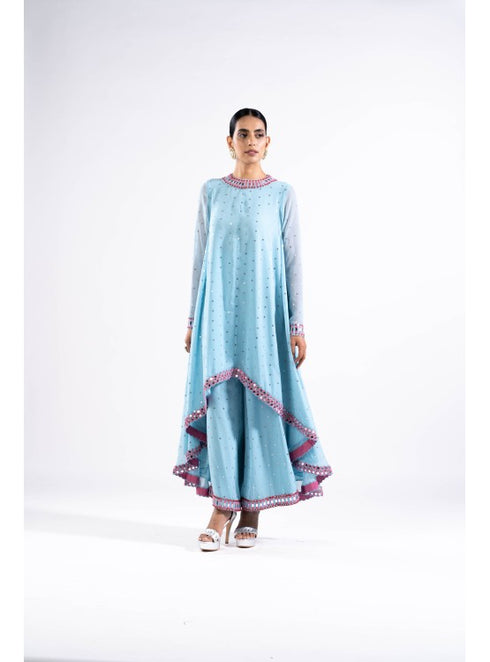 Ice Blue Asymmetrical Kurta Set