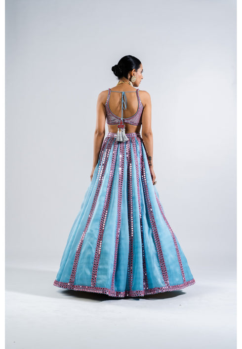 Ice Blue Mirror Seam Lehenga Set
