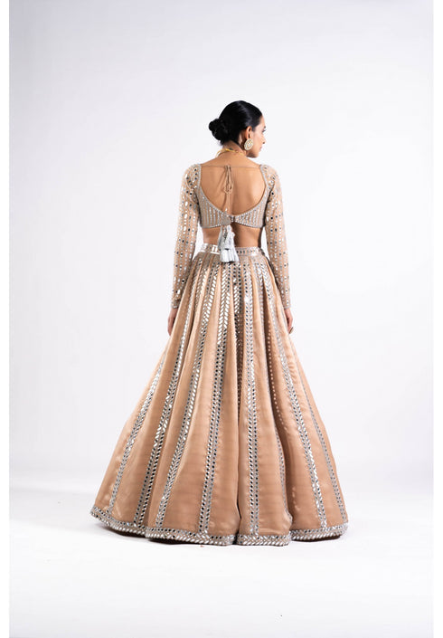 Beige Mirror Seam Lehenga With Mirror Blouse