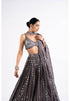 Charcoal Grey Linear Drop Lehenga With Metallic Blouse