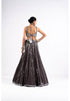 Charcoal Grey Linear Drop Lehenga With Metallic Blouse