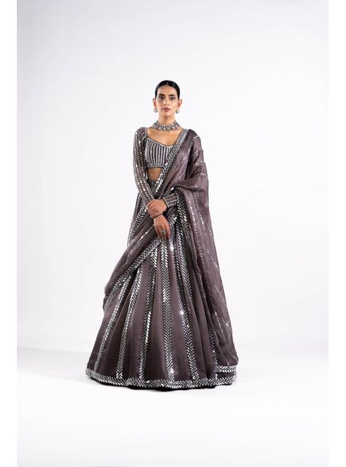 Charcoal Grey Mirror Seam Lehenga Set