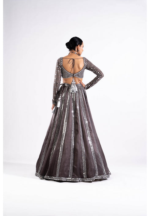 Charcoal Grey Mirror Seam Lehenga Set