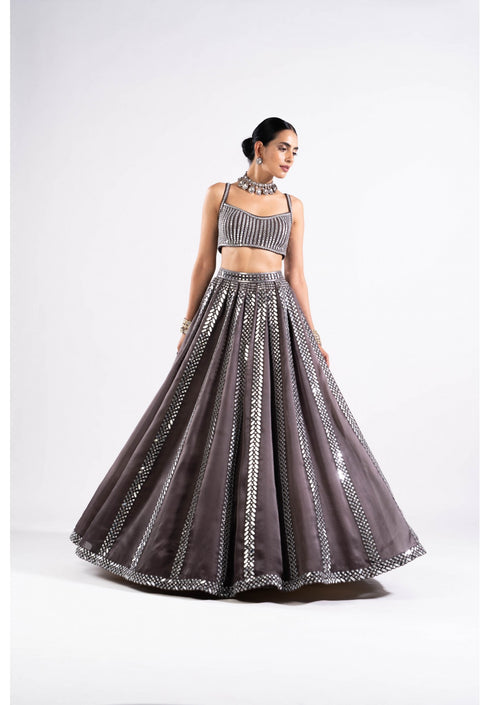 Charcoal Grey Mirror Seam Lehenga With Mirror Blouse