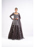 Charcoal Grey Mirror Work Kurta Lehenga Set
