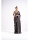Charcoal Grey Heavy Mirror Work Saree With Metallic Blouse