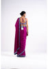 Pop Wine Satin Chiffon Saree Set