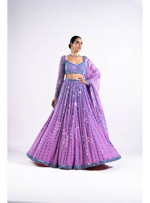 Mauve Linear Drop Lehenga Set