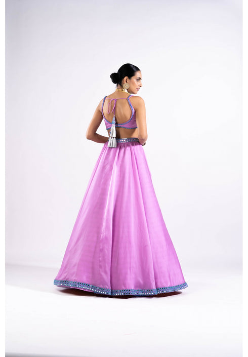 Mauve Satin Organza Lehenga Set