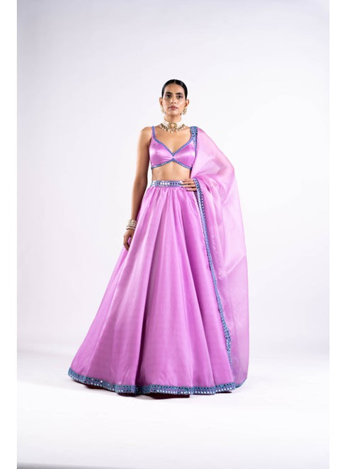 Mauve Satin Organza Lehenga Set