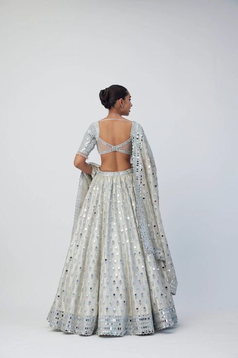 Silver Shimmer Organza Lehenga Set