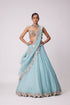 Powder Blue Organza Hand Embroidered Lehenga Set
