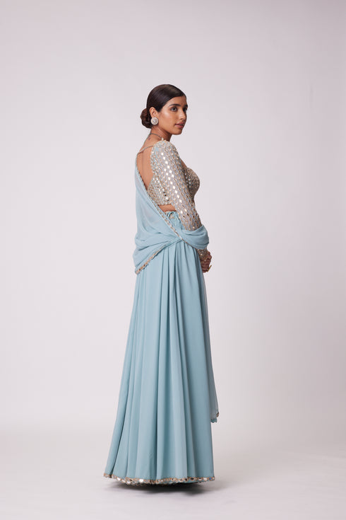 Powder Blue Lehenga Pants Set