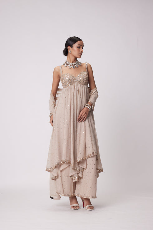 Light Beige High Low Kurta Set