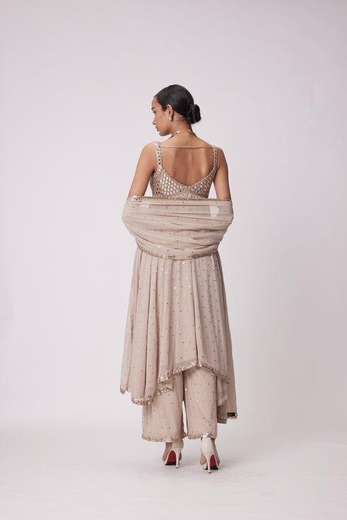 Light Beige High Low Kurta Set