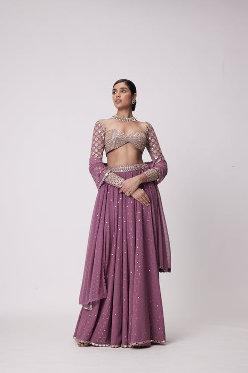 Mud Mauve Mirror Embroidered Lehenga Pants Set