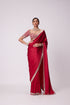Crimson Red Satin Mirror Embroidered Saree Set