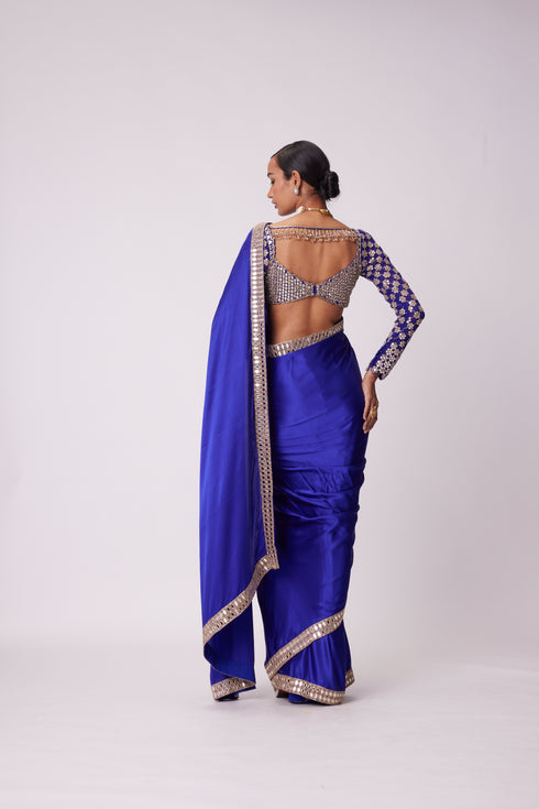 Persian Blue Satin Saree Set