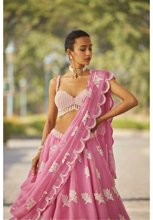 Pink Flower Lehenga Set