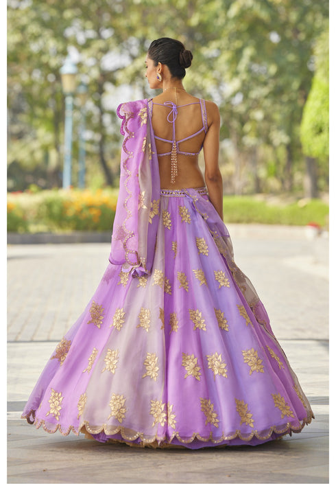 Mauve Multicolor Flower Lehenga Set