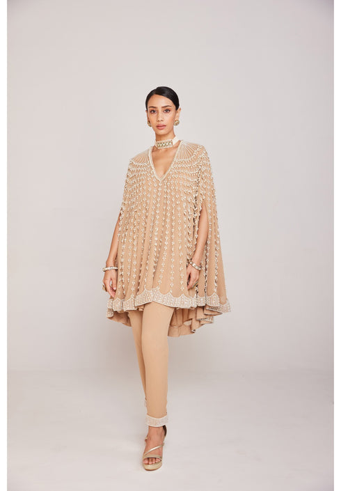 Beige Asymmetrical Cape Set
