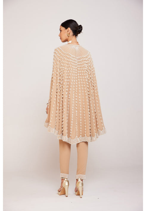 Beige Asymmetrical Cape Set