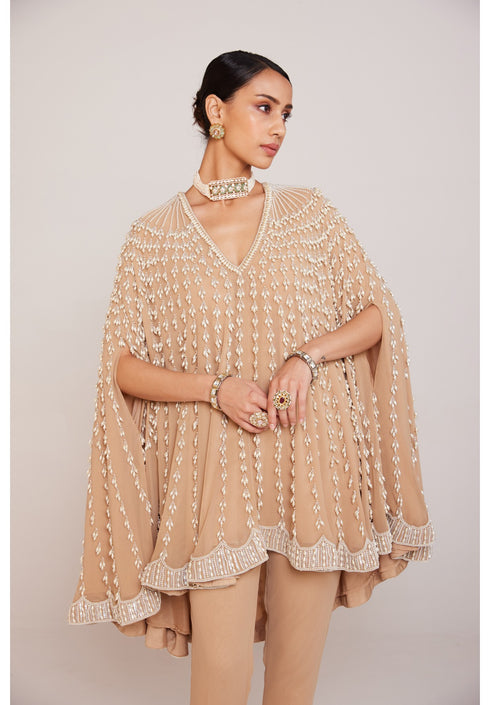Beige Asymmetrical Cape Set
