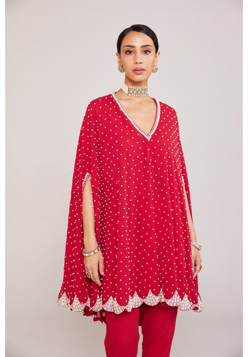 Crimson Red Asymmetrical Cape Set