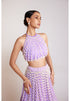 Lilac Chandelier Pearl Halter Neck Crop Top Skirt Set