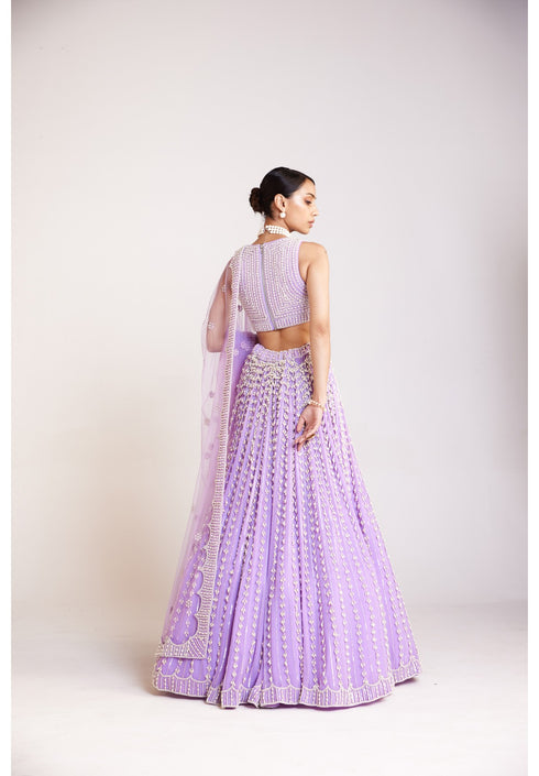 Lilac V Neck Pearl Chandelier Lehenga Set