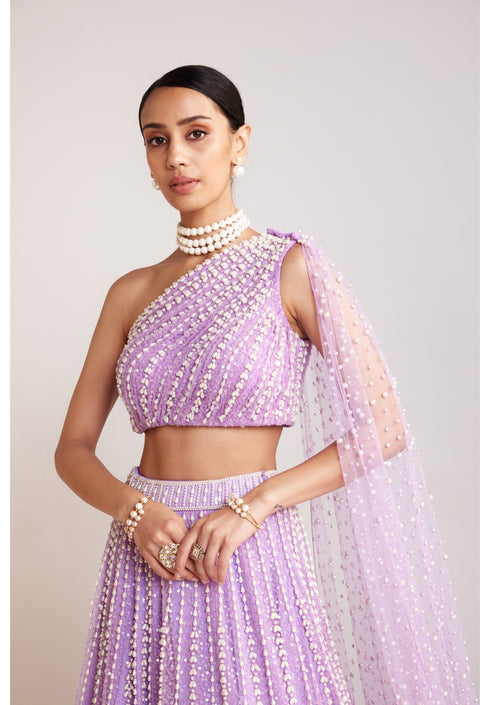 Lilac One Shoulder Lehenga Set