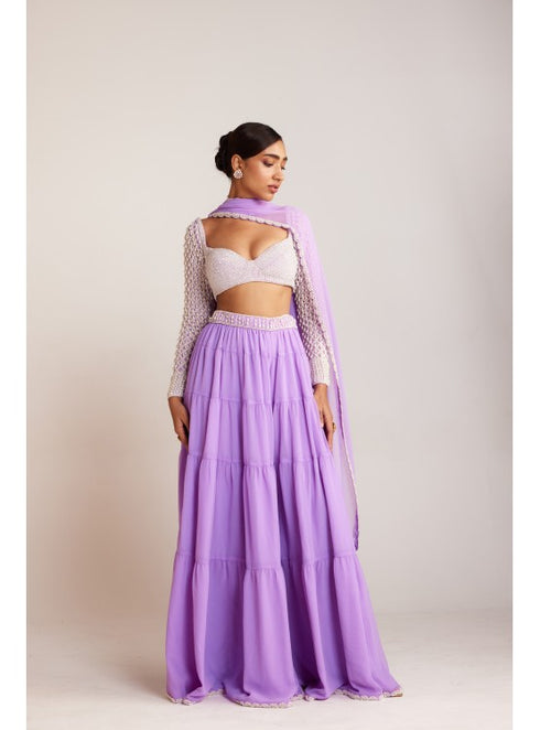 Lilac Pearl Drop Sharara Set