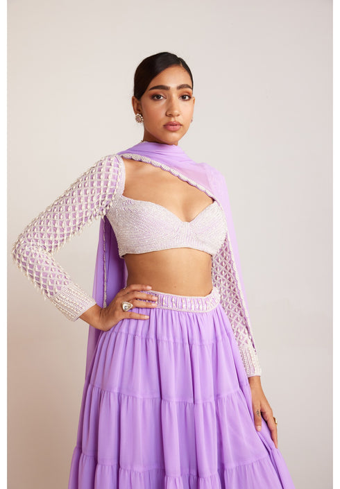 Lilac Pearl Drop Sharara Set