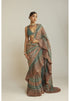 Pre Draped Mud Green Multicolor Saree Set